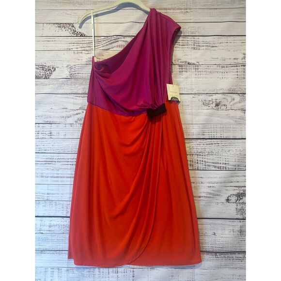 NWT Donna Morgan One Shoulder Faux Wrap Dress Size‎ 14 - Picture 1 of 6